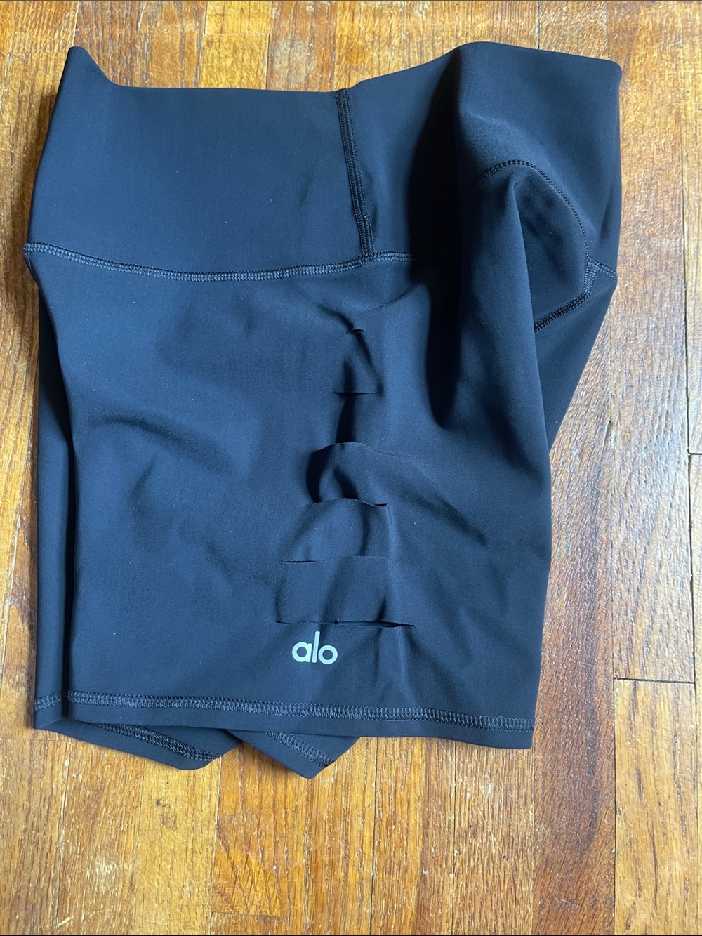 ALO Yoga Black High-Rise Bike Shorts with Side Strap Details - Picture 4 of 4